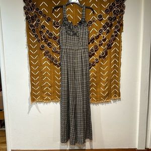 Anthropologie embroidered plaid jumpsuit
